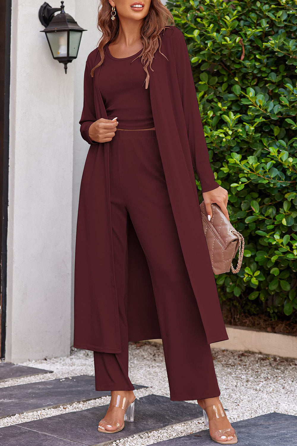 Drawstring Tank, Long Sleeve Cover Up and Pants Set Trandify Deal