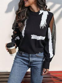Mock Neck Mesh Long Sleeve Blouse Trandify Deal