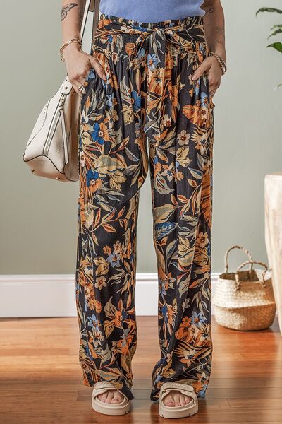 Floral shirred high waist wide leg pants for women – Trandify Deal
