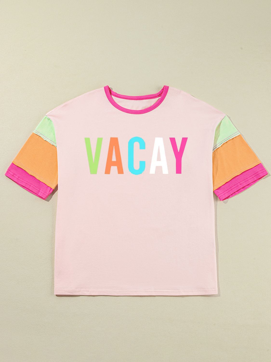 Letter Graphic Color Block Round Neck Half Sleeve T-Shirt Trandify Deal