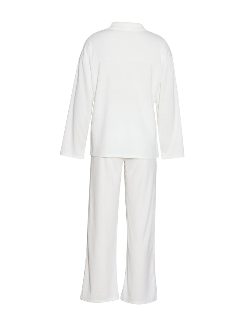 Collared Neck Long Sleeve Top and Drawstring Pants Set Trandify Deal