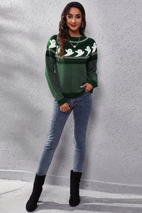 Ghost Pattern Round Neck Long Sleeve Sweater Trandify Deal