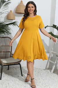 Plus Size Round Neck Openwork Dress Trandify deal