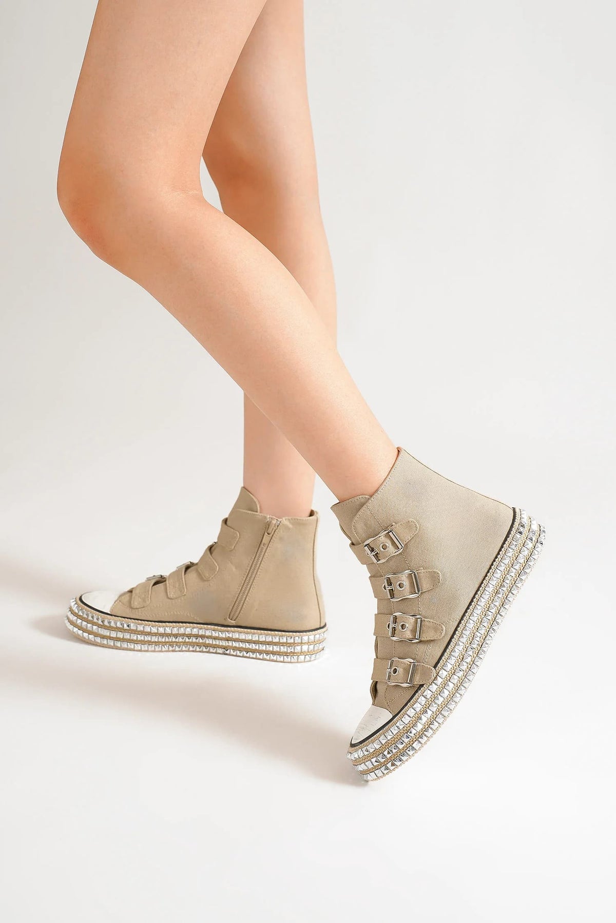 Beast Fashion Multi-Buckle Straps Studded Platform Sneakers Trandify Deal