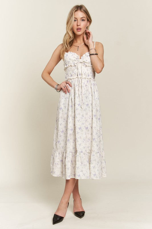 ADORA Smocked Floral Sweetheart Neck Cami Dress Trandify Deal