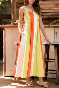 Flowy Smocked Bodice Maxi Dress with Adjustable Spaghetti Straps