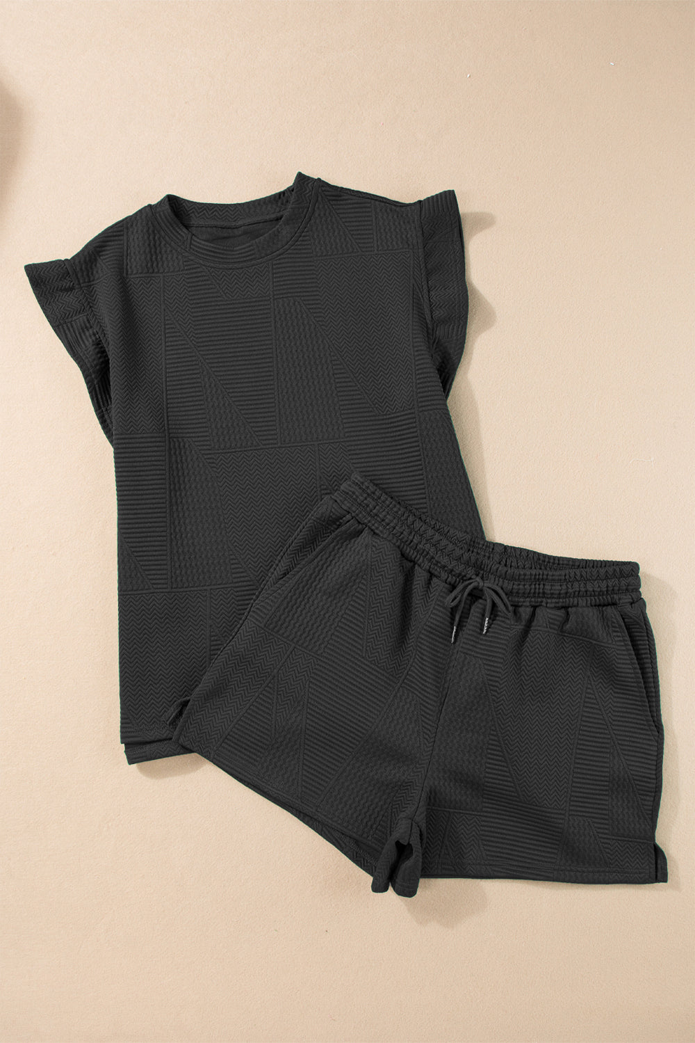 Slit Round Neck Top and Drawstring Shorts Set Trandify deal