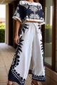 Printed Half Sleeve Top and Wide Leg Pants Set Trandify Deal