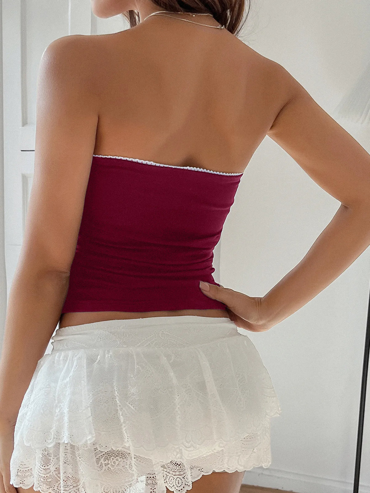 Women’s Bow Detail Tube Top – Sleeveless Stretch Crop Top for Summer Outfits