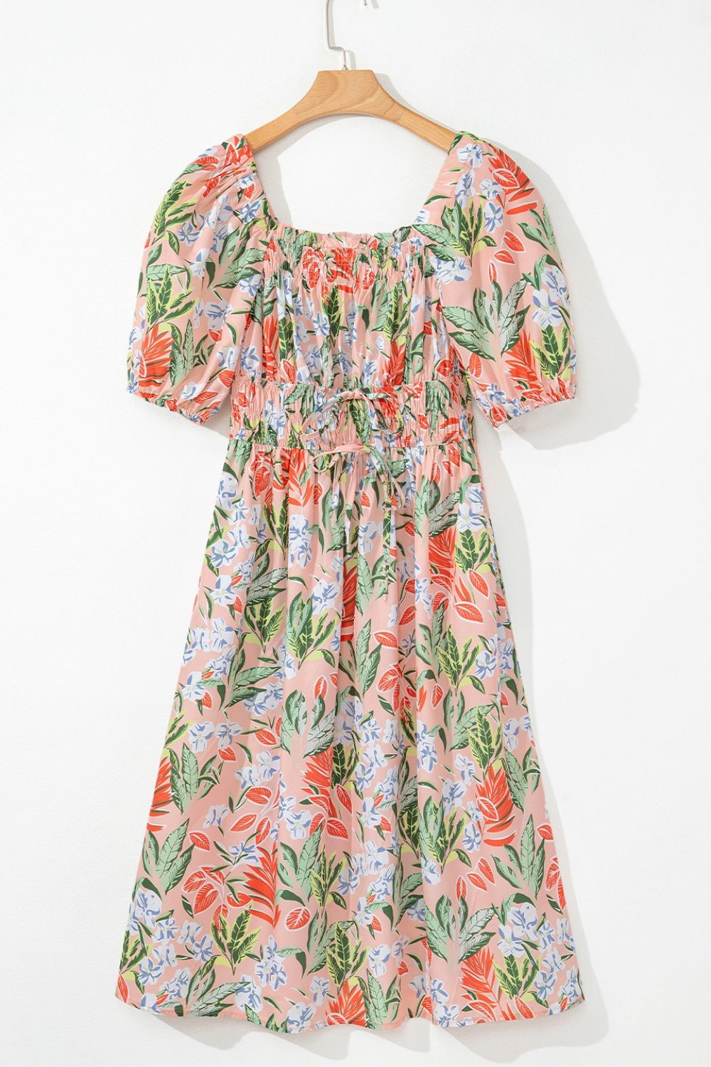 Floral Smocked Square Neck Puff Sleeve Midi Dress for Women – Summer Outfit USA