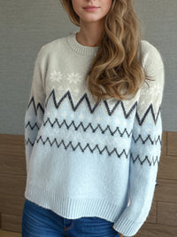 Chevron Contrast Round Neck Long Sleeve Sweater Trandify Deal