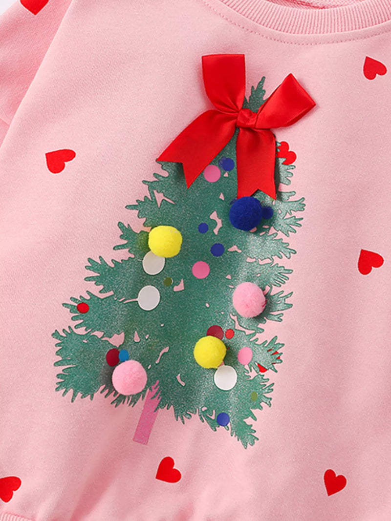 Kids Christmas Sweatshirt with Tree Applique Holiday Top