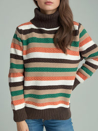 Contrast Stripes Turtleneck Long Sleeve Sweater Trandify Deal