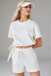 Basic Bae Drawstring Hem Air Scuba Round Neck Short Sleeve T-Shirt Trandify Deal
