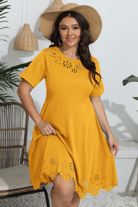 Plus Size Round Neck Openwork Dress Trandify deal