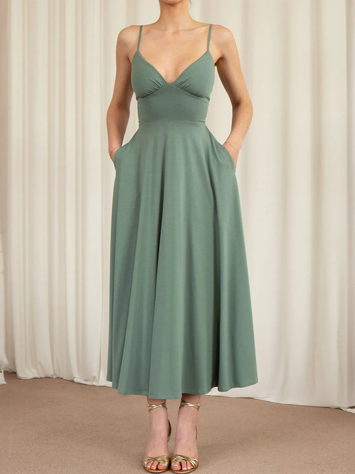 Boho Chic Sleeveless Pocket Dress – Casual Midi Dress for Women