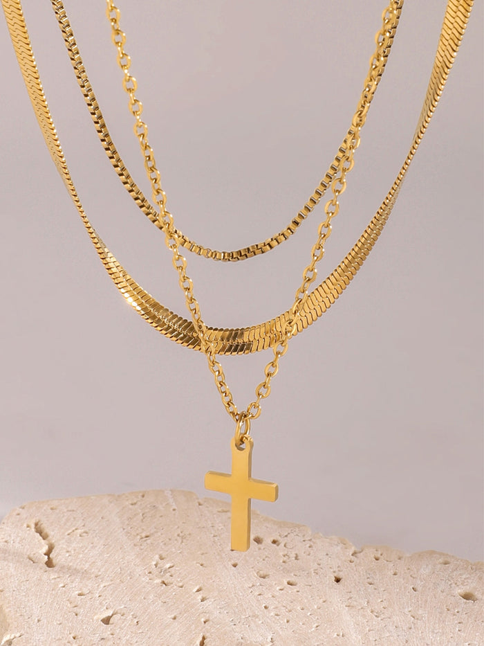 18K Gold-Plated Three-Layered Cross Necklace Trandify Deal