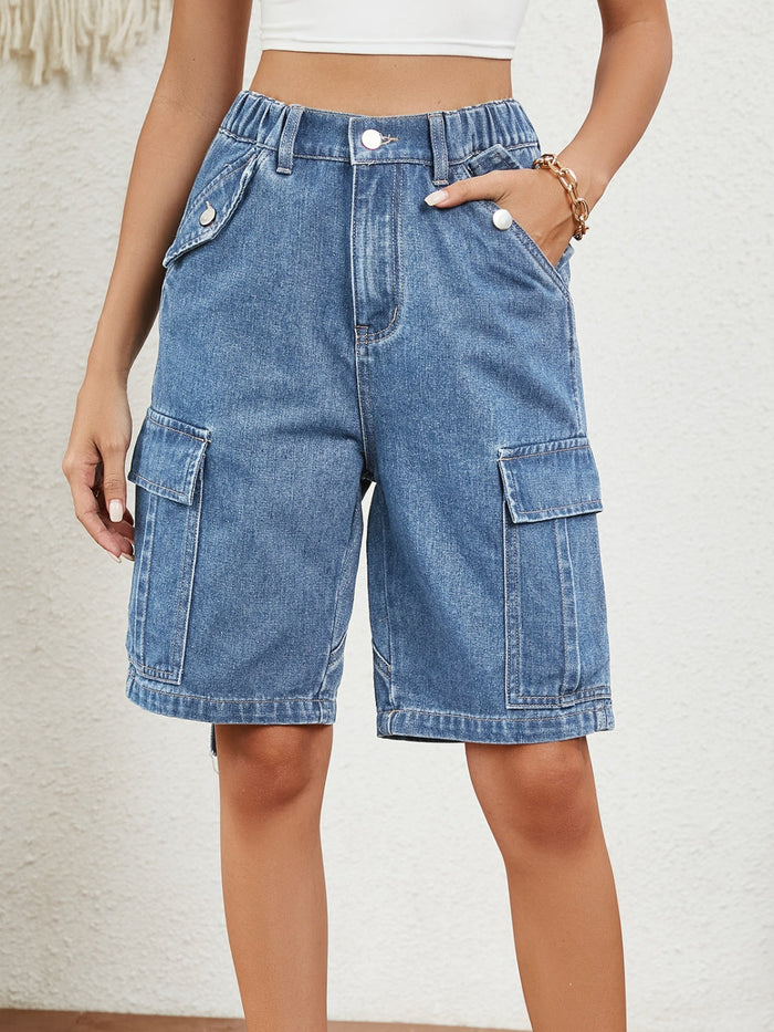 High Waist Denim Shorts with Pockets Trandify deal