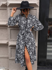 Perfee Lace Detail Printed Long Sleeve Midi Dress Trandify Deal