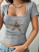 Devine Star Print Square Neck Short Sleeve Viscose Tee for women, price includes free shipping over $50.