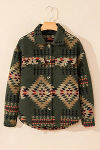 Pocketed Geometric Collared Neck Jacket Trandify Deal