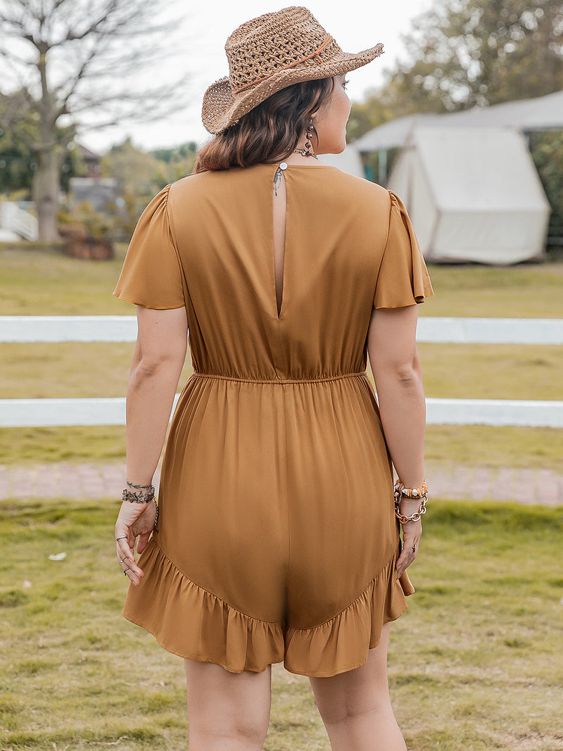 Plus Size Ruffled V-Neck Short Sleeve Romper Trandify deal