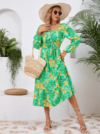 Printed Long Sleeve Midi Dress Trandify Deal