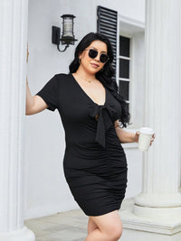 Plus Size Ruched Tied Short Sleeve Mini Dress Trandify deal