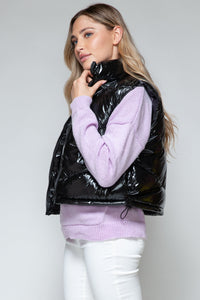 Snobbish Zip Up Turtleneck Shiny Quilted Vest Trandify Deal