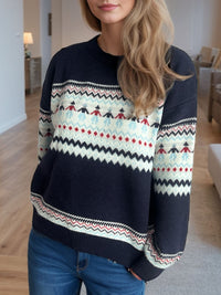 Contrast Round Neck Dropped Shoulder Sweater Trandify Deal