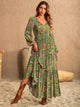 Printed Tie Neck Long Sleeve Dress Trandify Deal