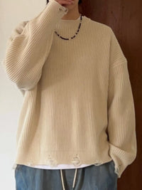 Men's Oversized Sweater - Distressed Raw Hem Drop Shoulder