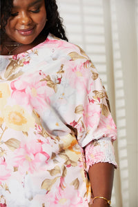 Double Take Floral Round Neck Three-Quarter Sleeve Top Trandify Deal