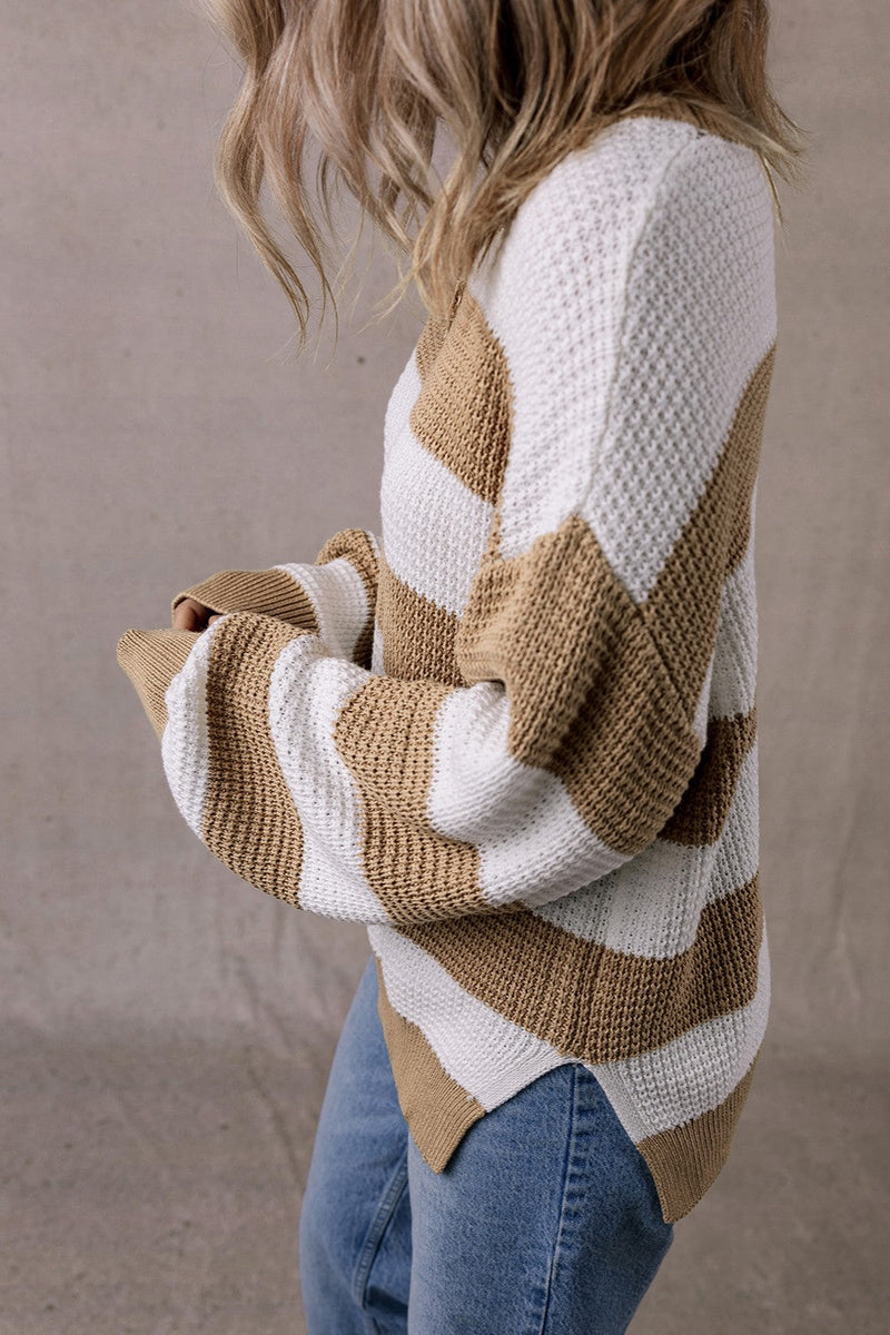 Color Block Round Neck Sweater – Trendy & Comfortable Knitwear Trandify Deal