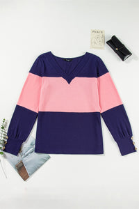Color Block V-Neck Long Sleeve Top Trandify Deal