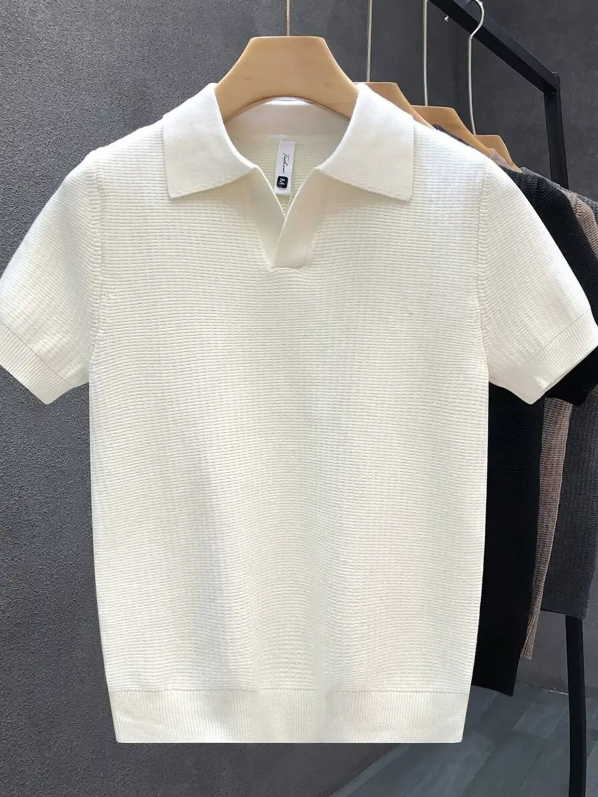 Men's Plus Size Textured Knit Polo Shirt - Ribbed Slim Fit