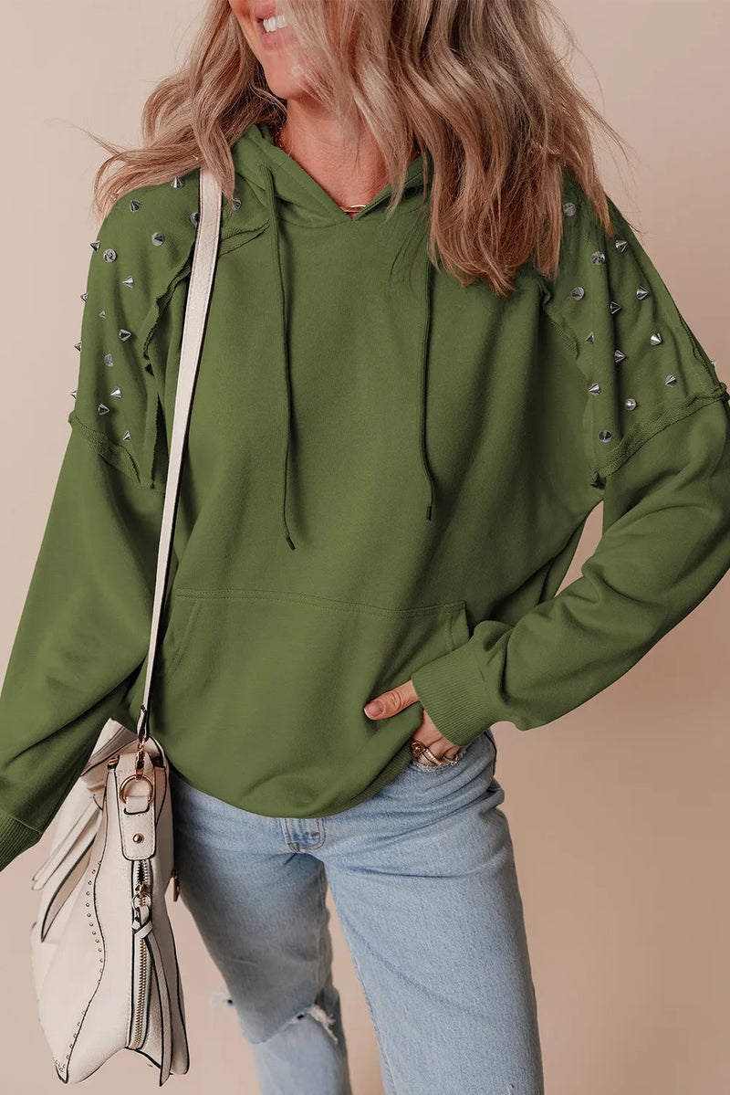 Rivet Drawstring Long Sleeve Hoodie Trandify Deal