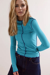 Basic Bae Contrast Trim Mock Neck Long Sleeve T-Shirt Trandify Deal