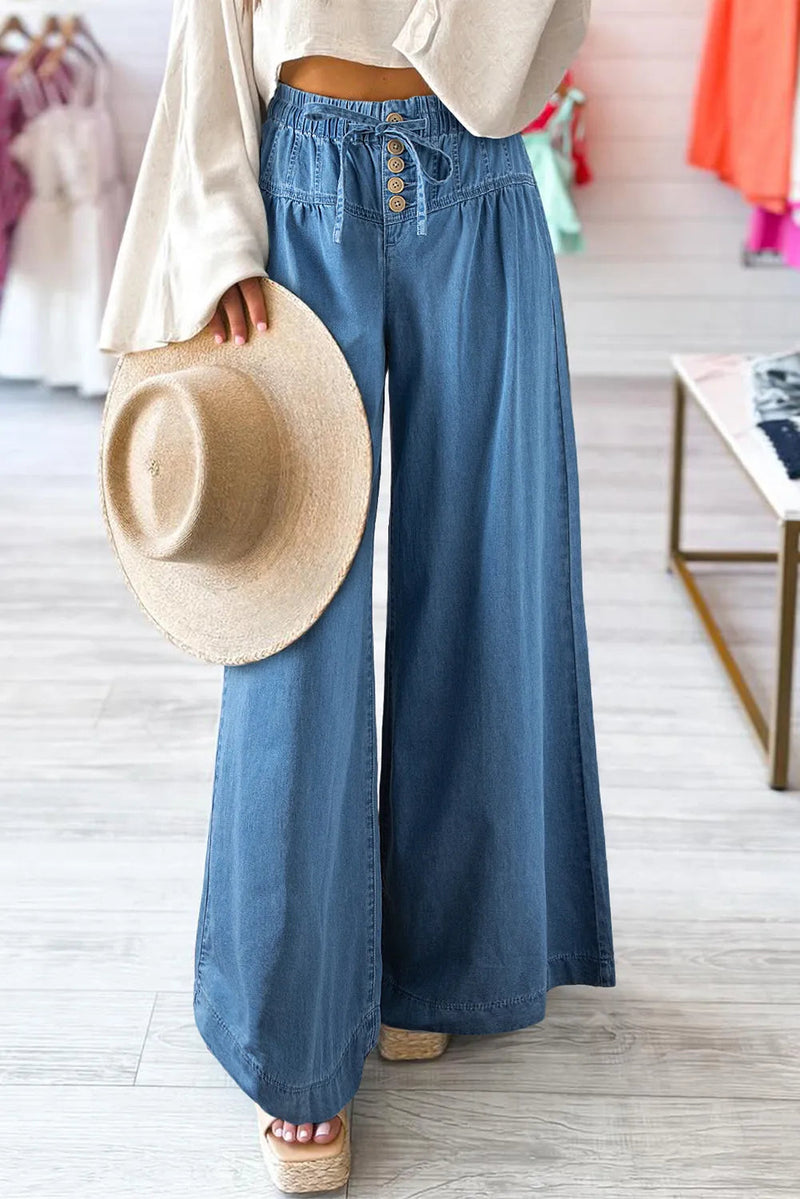 Drawstring Elastic Waist Wide Leg Jeans Trandify Deal