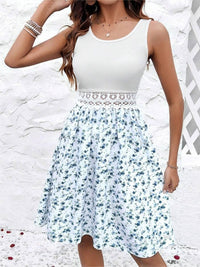 Lace Detail Floral Round Neck Sleeveless Dress Trandify deal