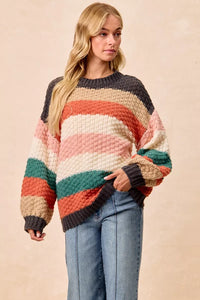 Oversized Color Block Sweater for Women | Chunky Knit Fall Top