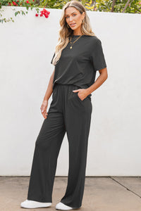 Round Neck Short Sleeve Top and Pants Set Trandify deal