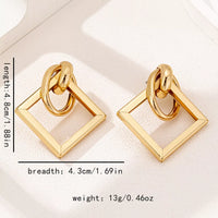 18K Gold Geometric Square Hoop Earrings displayed on a white background, showcasing their minimalist geometric design.