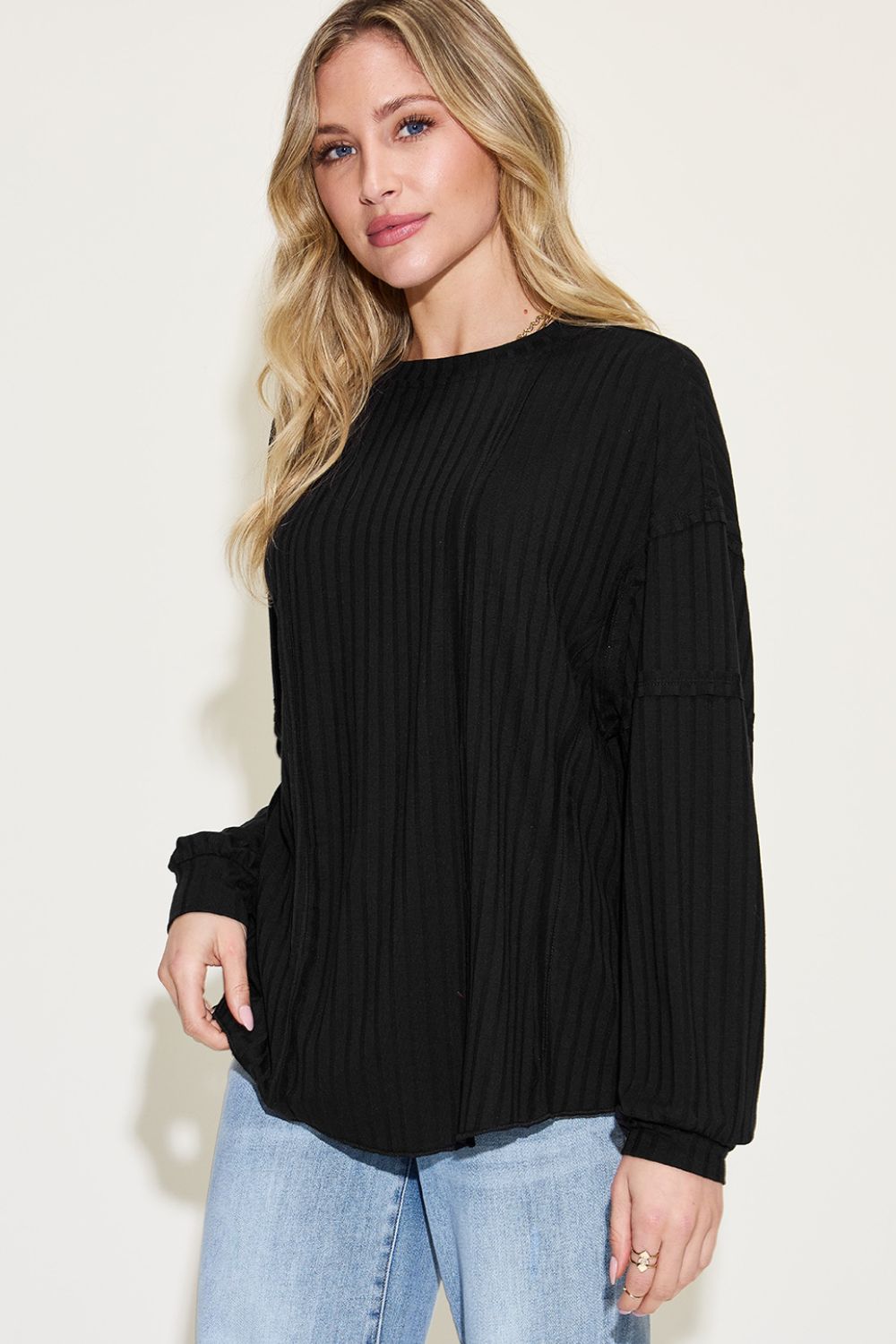 Basic Bae Full Size Ribbed Round Neck Long Sleeve T-Shirt Trandify Deal