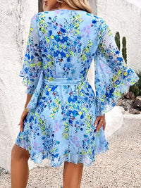 Devine Ruffled Printed Surplice Half Sleeve Mini Dress Trandify Deal