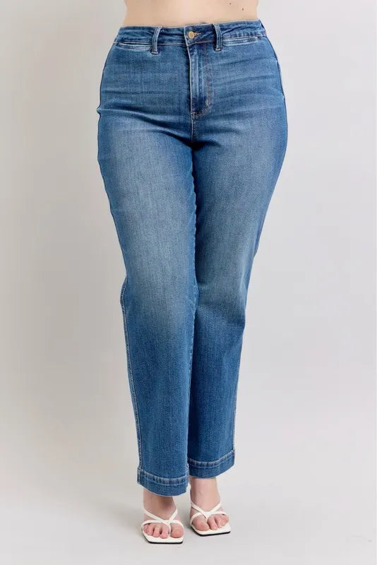 Judy Blue High Waist Straight Leg Jeans with contrast white thread detail
