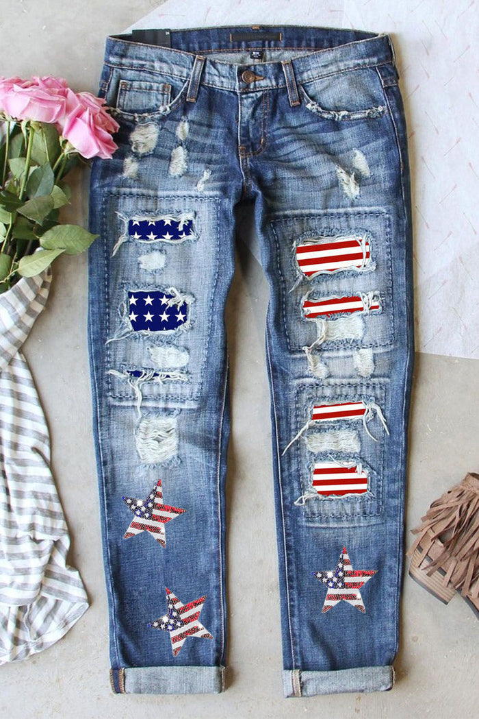 US Flag Straight Jeans Trandify deal