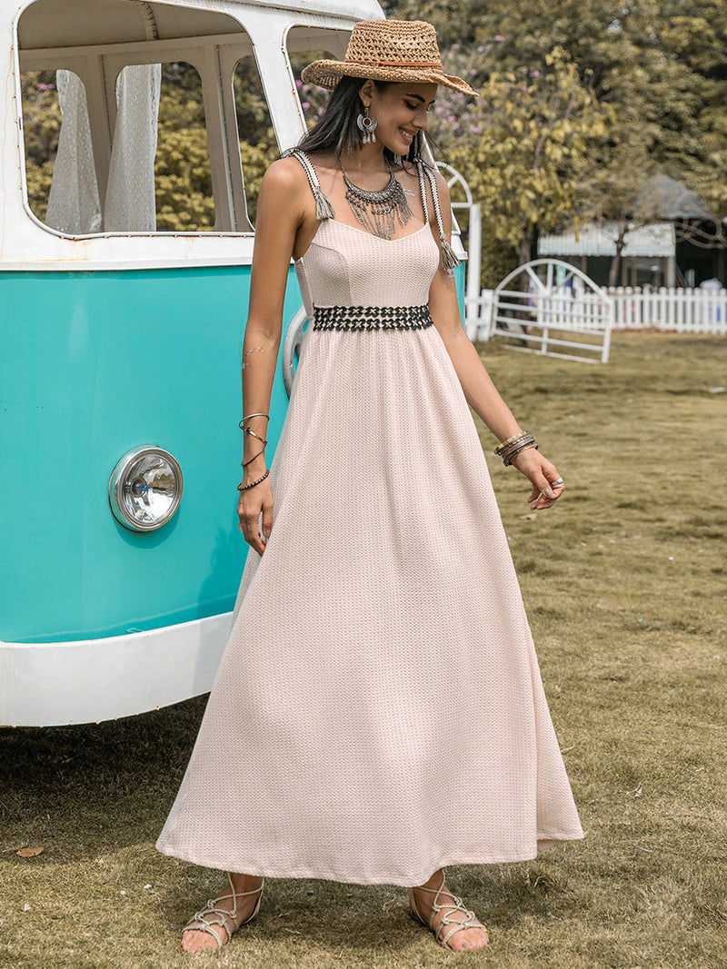 Waffle-Knit Tied Spaghetti Strap Dress Trandify Deal