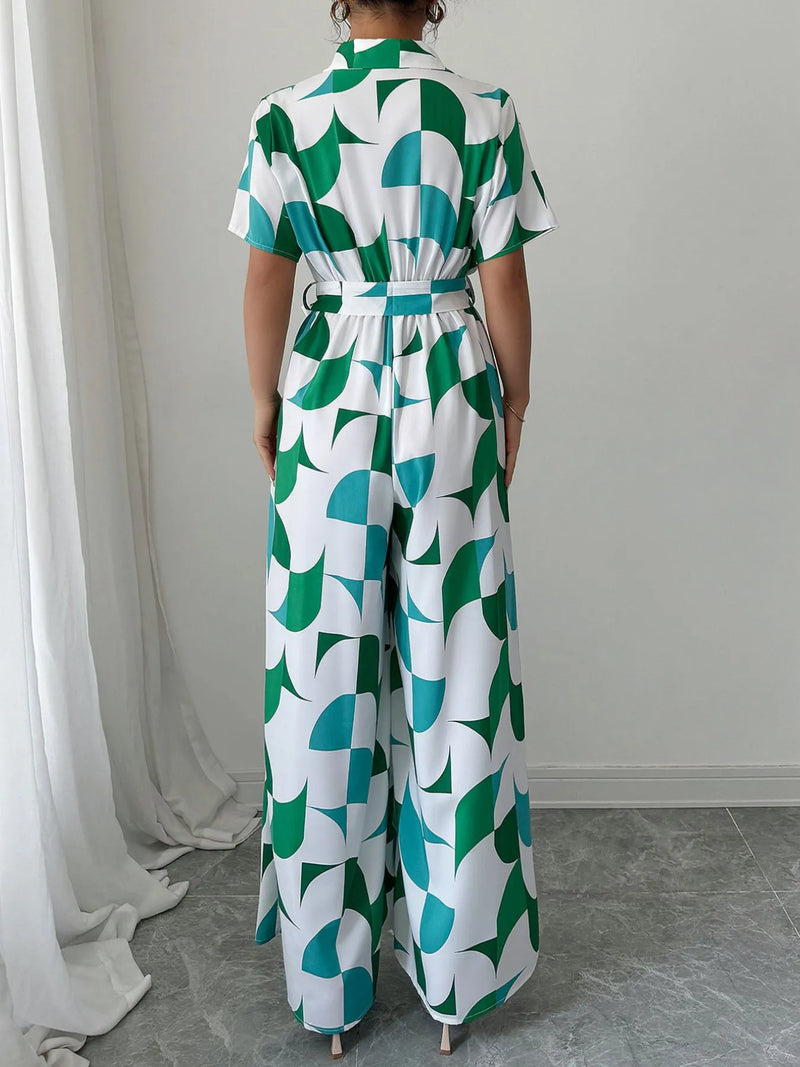 Floral Print Wide Leg Jumpsuit for Women with Belted Waist – Boho Chic Romper