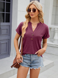 Decorative Button Notched Short Sleeve T-Shirt Trandify deal